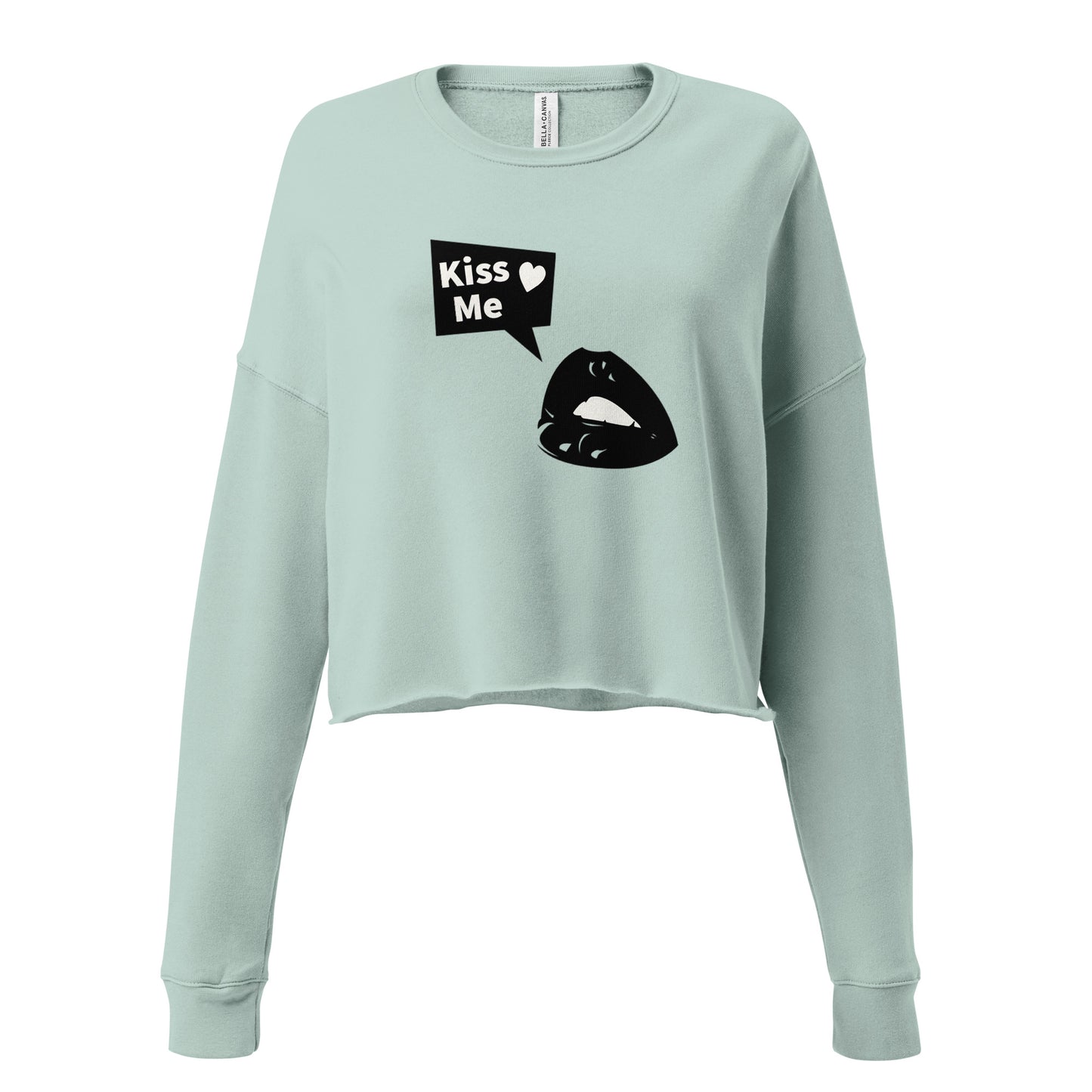 Sweet Talker Kiss Me Women's Crop Sweatshirt - Dusty Blue - FLAKOUT