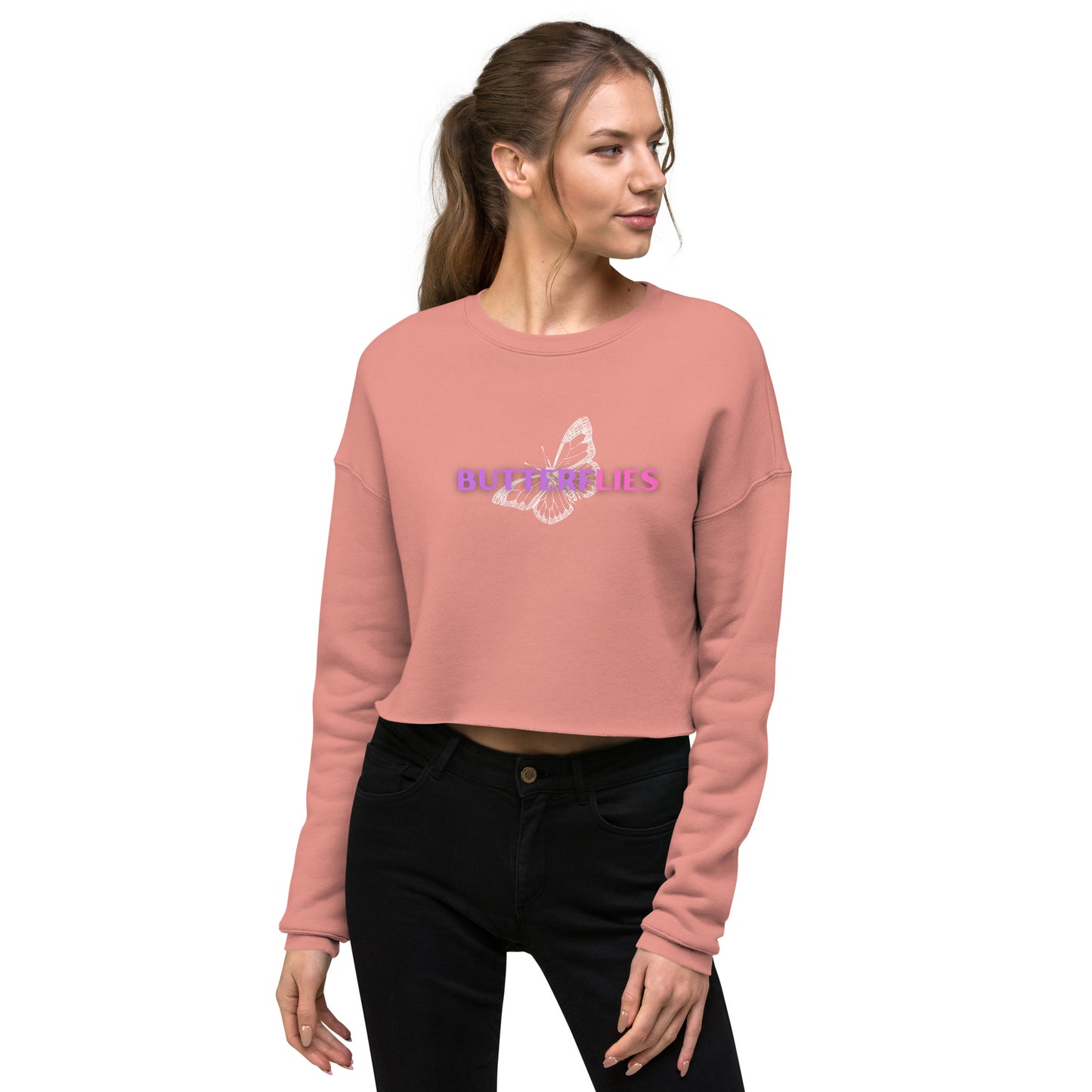 Whispers Of Wings Butterflies Women's Crop Sweatshirt - Mauve - FLAKOUT