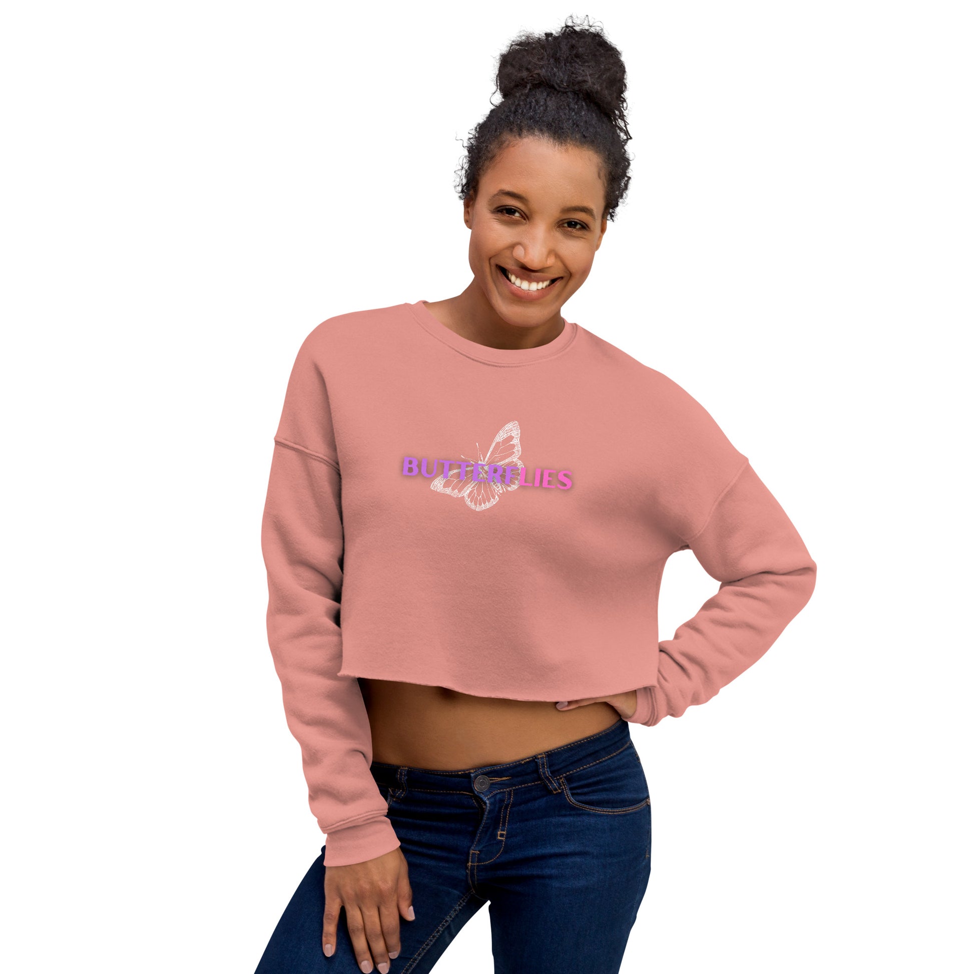 Whispers Of Wings Butterflies Women's Crop Sweatshirt - Mauve - FLAKOUT