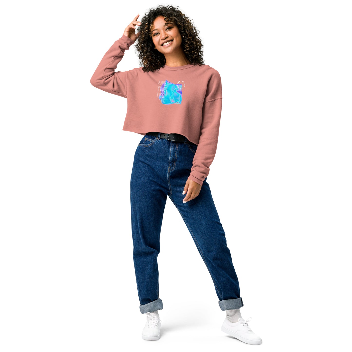 Vivid Existence Live Your Life Women's Crop Sweatshirt - Mauve - FLAKOUT