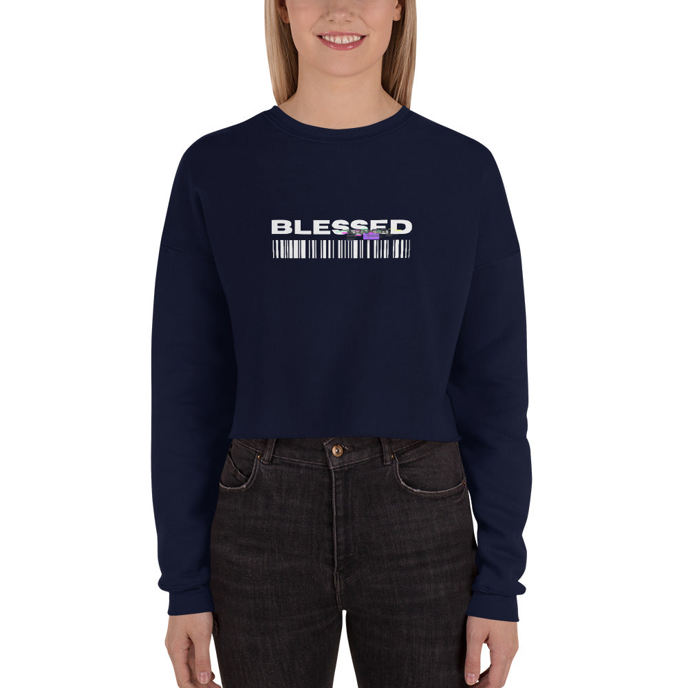 Divine Grace Blessed Women's Crop Sweatshirt - Navy - FLAKOUT