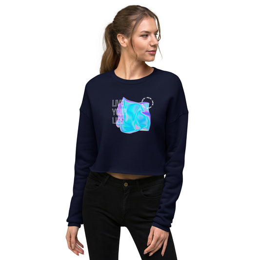 Vivid Existence Live Your Life Women's Crop Sweatshirt - Navy - FLAKOUT