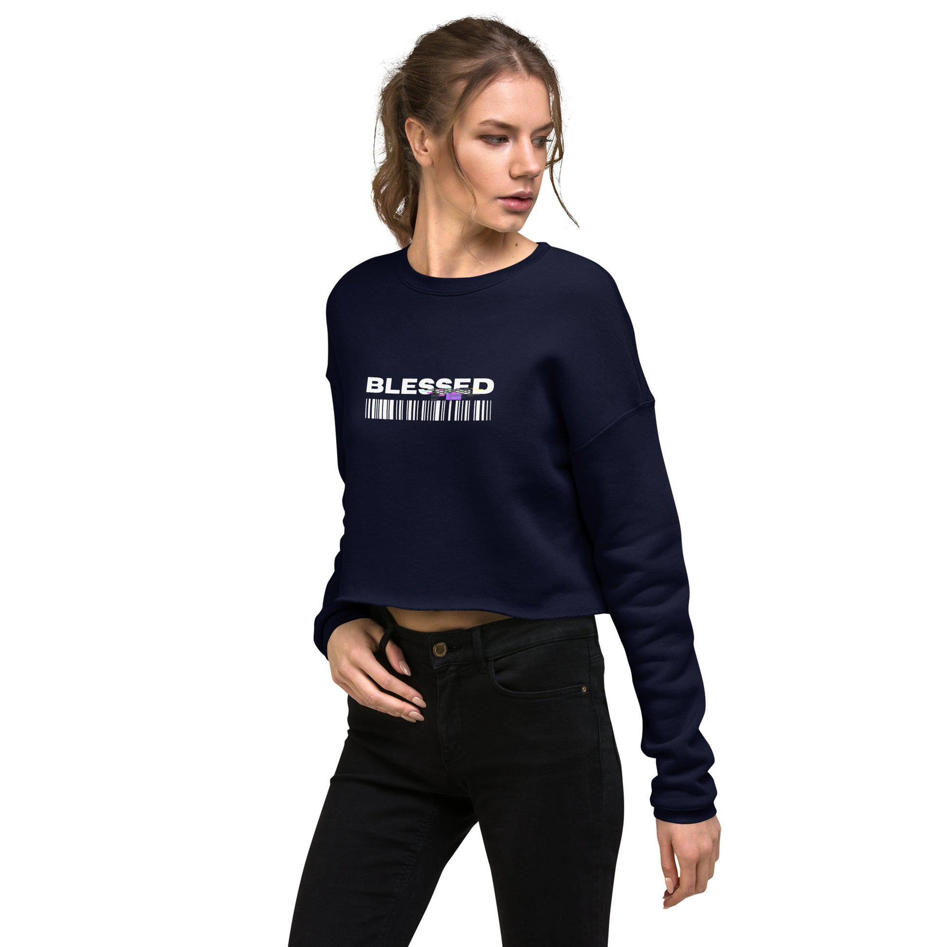 Divine Grace Blessed Women's Crop Sweatshirt - Navy - FLAKOUT